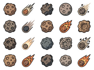 Set of Hand Drawn Meteorite and Asteroid Space Icons © Hartono Ahmat
