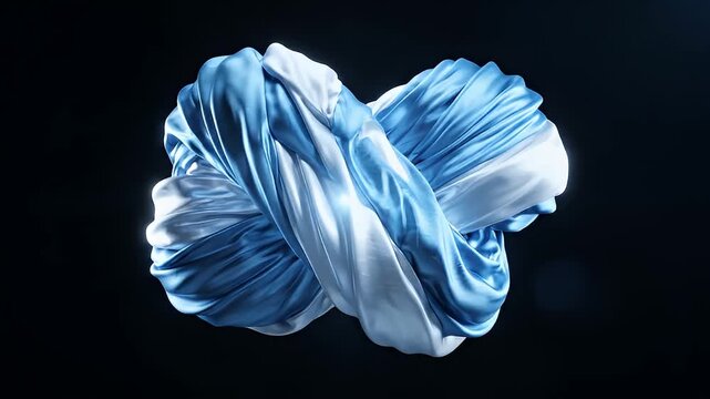 A 3D render of a white and light blue infinity symbol made of fabric