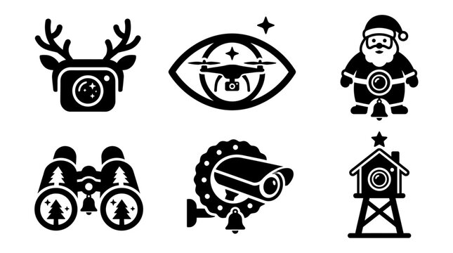 Black Christmas technology and surveillance icon set.