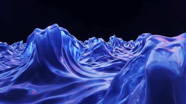 Blue undulating metalliclike fluid landscape under dark sky