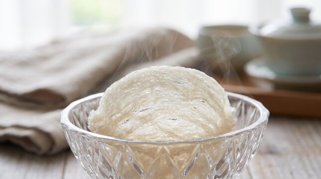 Bird's nest swiftlet delicacy translucent fibrous texture crystal bowl rare ingredient macro