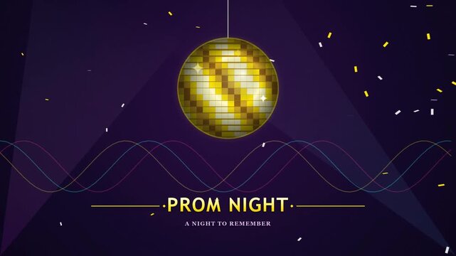 Animated Shiny Decorative Ball Rotating with Confetti Falling on Dark Purple Background