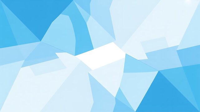 Dynamic arrangement of blue and white geometric polygons surrounding a central white rectangle