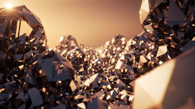Many faceted dark gemstones under a bright sun