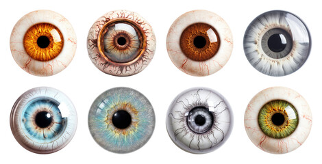 Fototapeta premium PNG Colorful realistic eye illustrations on transparent background