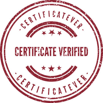 Red circular grunge stamp shows a certificate verified message with three stars