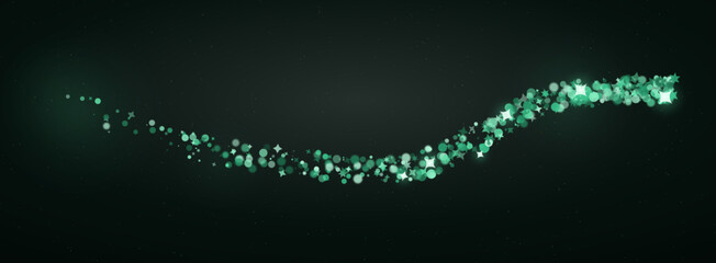 Emerald green glitter trail on dark background, glowing magic dust wave with sparkling particles, elegant shimmering light effect vector © Muhammad