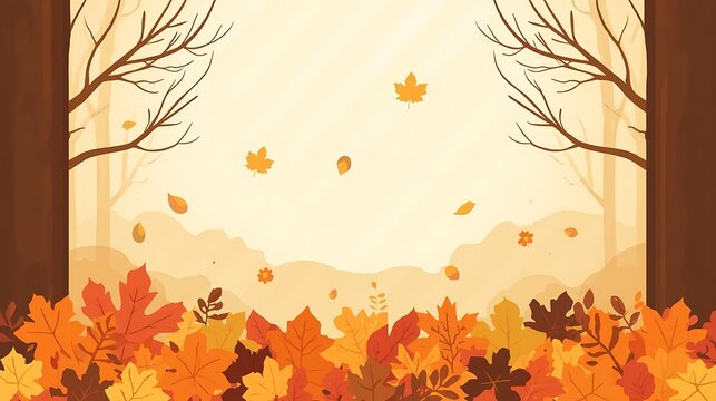 Autumn leaves background frame vector with bare trees and falling foliage, seasonal fall nature banner template with copy space