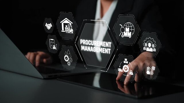 Professional Engaged in Procurement Management with Digital Interface and Innovative Icons for Business Growth and Efficiency Enhancement Sigmoid