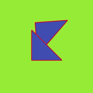 Abstract geometric blue triangles forming a custom shape on lime green triangle red outline background minimal triangle red outline background minimal