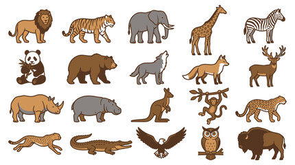 Obraz premium Wild animal flat vector illustration set.