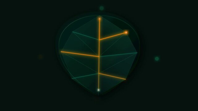 Digital leaf icon with glowing pulses for climate tech sustainability