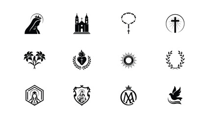 Fototapeta premium Elegant black and white religious symbols collection for sacred design projects with arranged clean grid versatile use spiritual ceremonial designs