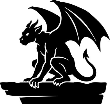 Black gargoyle silhouette icon sitting on a roof ledge