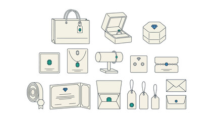 Fototapeta premium Jewelry Packaging and Presentation Icons on Transparent Background
