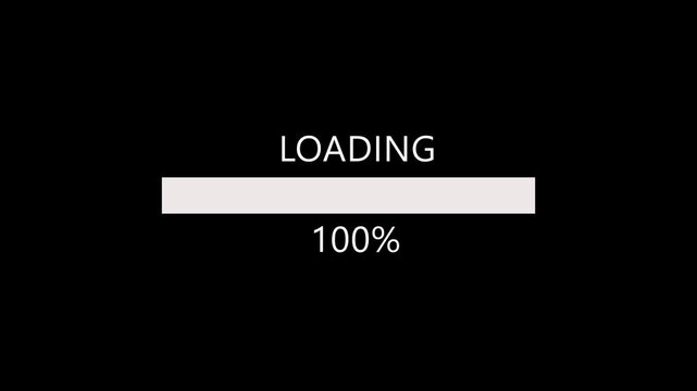 Clean loading bar animation with progress indicator on black background. Ideal for user interface design, website preload screens, applications, software loading, and digital progress visualization.