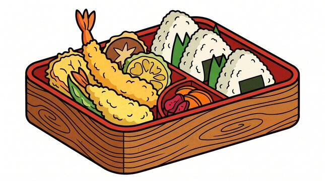 Colorful Japanese Bento Box Meal Illustration