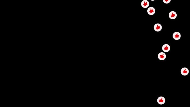 A cascade of red thumbs up with light pink borders descends vertically against a black backdrop, representing social media likes and positive affirmations in a vibrant display