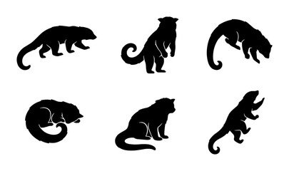 Obraz premium Black Silhouette Animal Icons: Diverse Wildlife Poses, Vector Graphics for Nature Themes