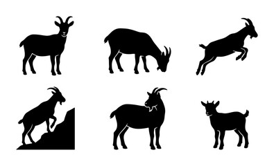 Fototapeta premium Goat Silhouettes, Farm Animal Vector Icons, Livestock Collection, Rural Mammal Graphics