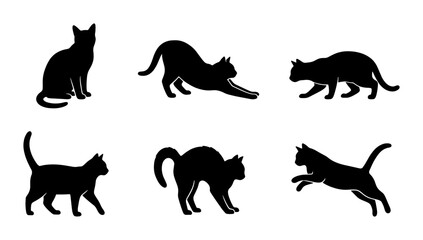 Obraz premium Black Cat Silhouettes, Feline Poses Vector Set, Pet Animal Graphics, Cute Kitten Illustrations