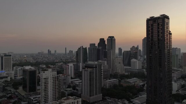 sunset time bangkkok cityscape aerial panorama 4k thailand 