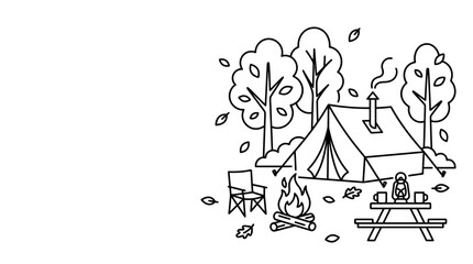 Camping scene with tent and bonfire in autumn forest © Muhammadhilmi