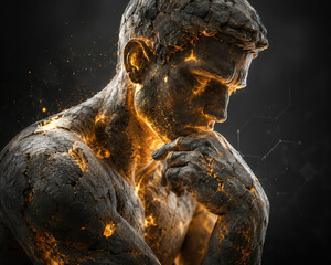 Fototapeta premium Futuristic Cracked Human Sculpture with Glowing Energy Concept