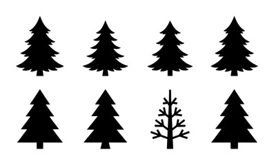 Obraz premium Christmas Tree Icons Set, Evergreen Pine Vector Graphics, Winter Holiday Symbols, Nature Elements