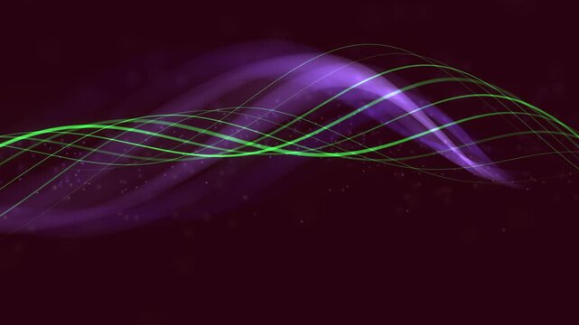 A dynamic, flowing pattern of luminous wave-like lines against a richly textured dark maroon background