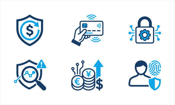 Digital Financial Security and Online Transaction Protection Icons Set uo 5439