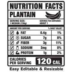 nutrition facts vector label template for plantain with banana icon design © Ismail