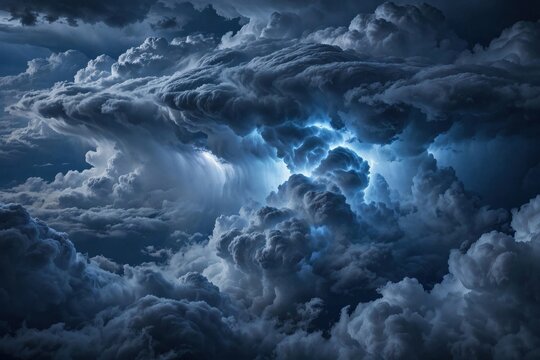 Dramatic Lightning Storm Clouds Illuminated by Electric Blue Flashes.