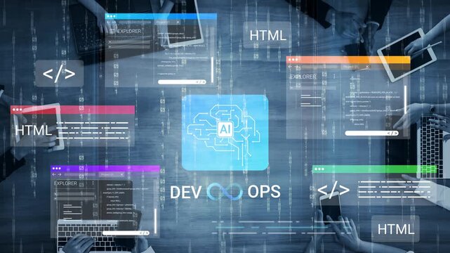 Innovative DevOps Concept with AI Integration and HTML Code in a Digital Workspace for Modern Software Development Practices Gluon.