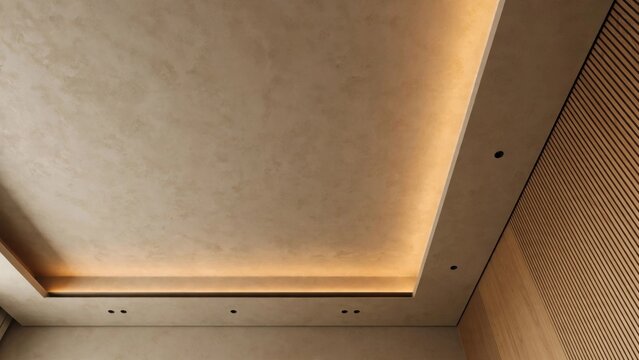 Modern Recessed Ceiling With Integrated LED Lighting.