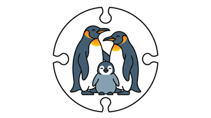 Family of penguins in a circular puzzle design. © Brengkel