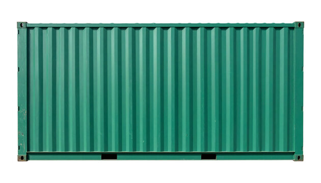 Green shipping container side view showing corrugated steel texture and industrial metal construction design for global logistics and cargo transportation&nbsp;