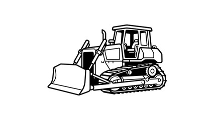 Heavy duty crawler bulldozer earthmoving machine in minimalist black line art vector for civil engineering and construction site branding © yufita