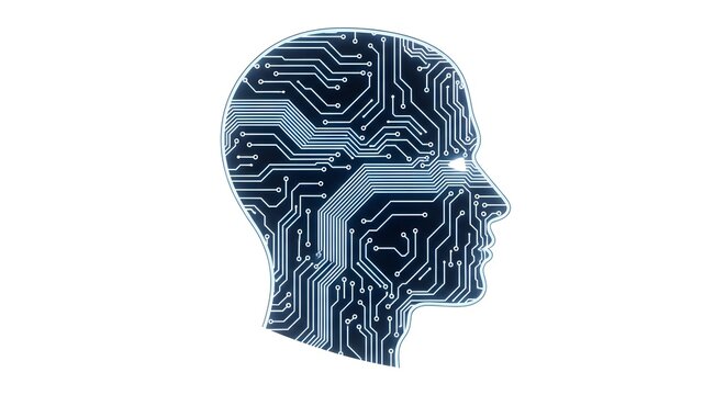 blue digital circuit human head profile technology background