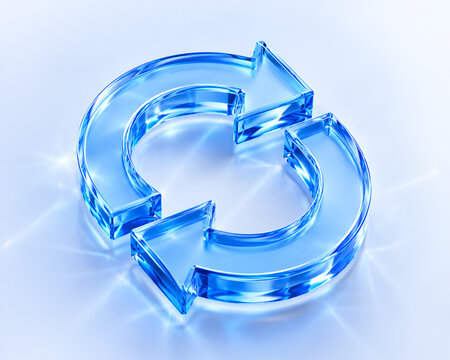 3D Crystal Blue Recycling Loop Arrows with Water Wave Light Reflections