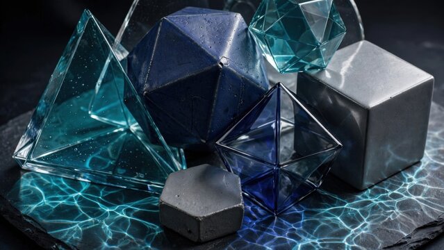 Abstract Geometric Forms with Reflective Water Surface.