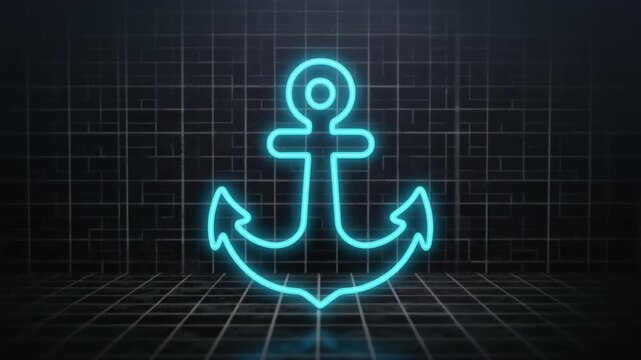 Neon blue anchor glows against digital grid, merging nautical tradition with futuristic resilience, symbolizing stability, strength, and luminous continuity in modern technological design.