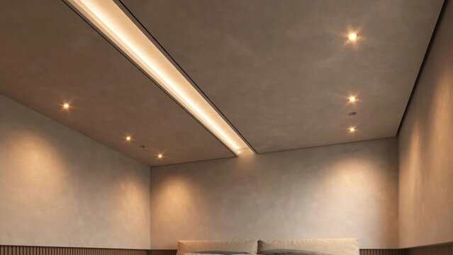 Modern Interior Ceiling Design with Recessed Lighting and Accent Illumination.