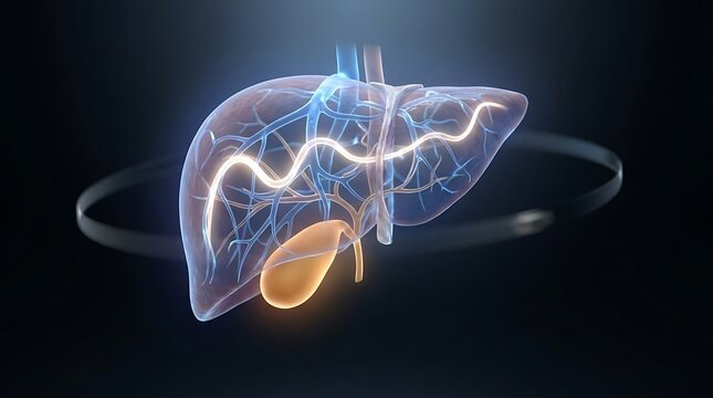 Human liver and gallbladder anatomical illustration