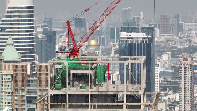 day time bangkok city downtown construction top aerial panorama 4k thailand
