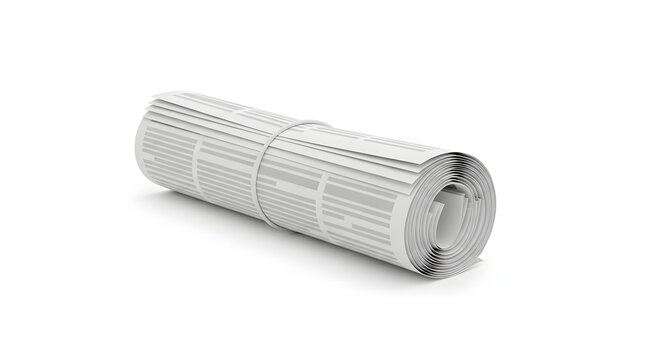rolled newspaper black and white empty paper news print isolated on white background