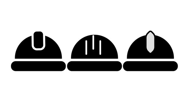 Safety helmet icons set vector illustration. Construction hard hat black silhouettes.