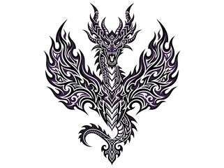 Fototapeta premium Roaring Tribal Dragon Tattoo Flat Illustration