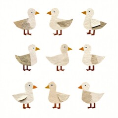 Fototapeta premium Charming paper cut ducks in minimalist style.