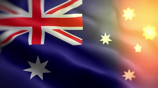 Australia flag waving Video. Waving Australia flag made of satin or silk fabric. 4K Video Animation.